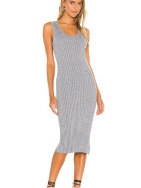 Cupcakes and Cashmere Macy Gray Ribbed Midi Dress Sz S $158